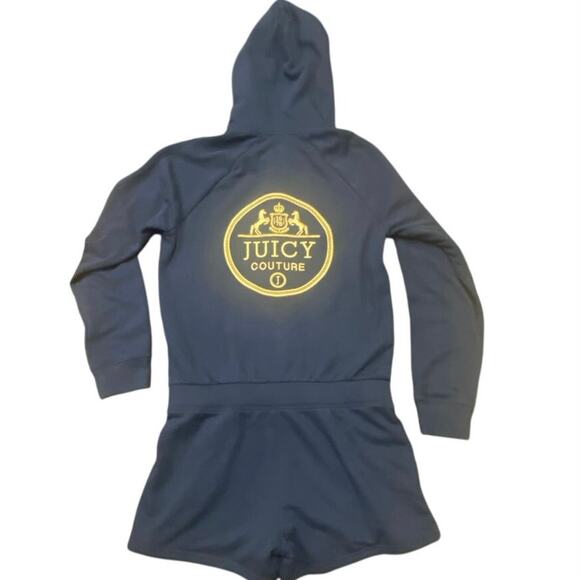 Juicy Couture Black Label Navy Hooded Romper Size M Zip Up Logo Loungewear - Picture 1 of 4